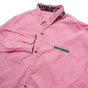 Coofandy Mens XXXL Pink Button Down Shirt Paisley Trim Stripe Detail